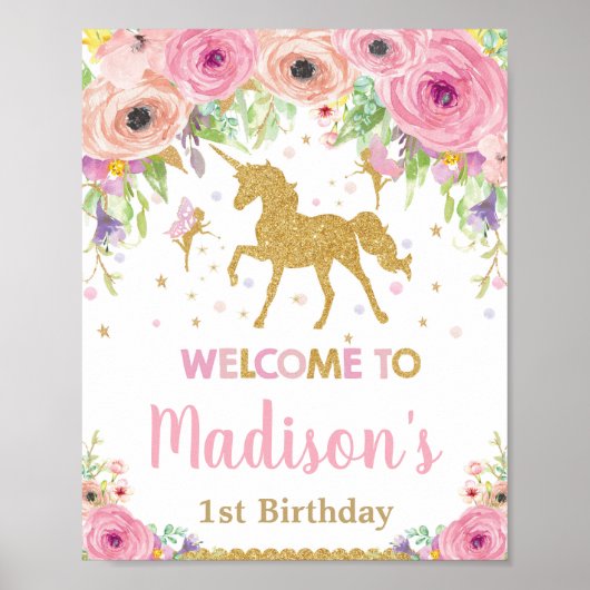 Unicorn en Fairy Birthday Party Welkomstbord Poster (Voorkant)