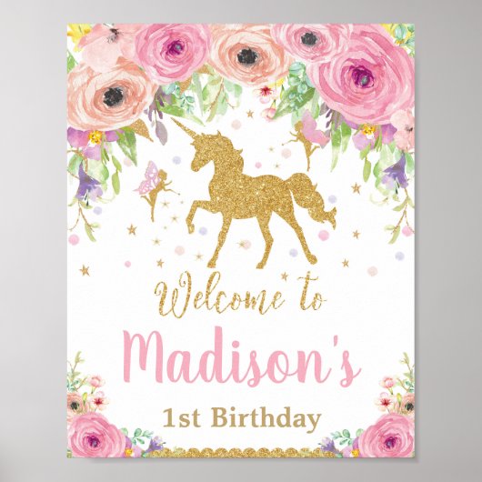 Unicorn en Fairy Birthday Party Welkomstbord Poster (Voorkant)