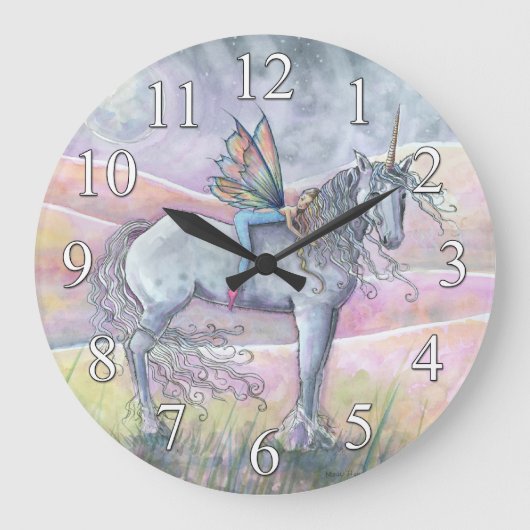 Unicorn en Fairy Fantasy Wall Clock Grote Klok (Voorkant)