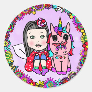 Unicorn en Fairy Whimsical Floral Stickers