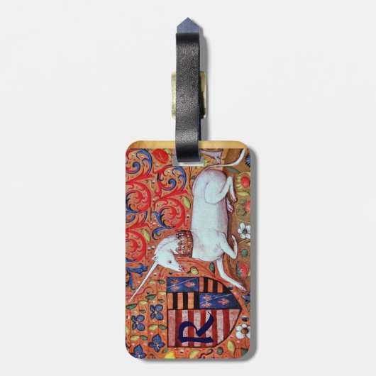 UNICORN EN FANTASY BLOEMPERKAMENT MONOGRAM BAGAGELABEL (Achterkant verticaal)