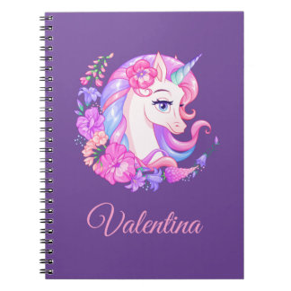 Unicorn en Flowers Gepersonaliseerd Spiral Notitie Notitieboek