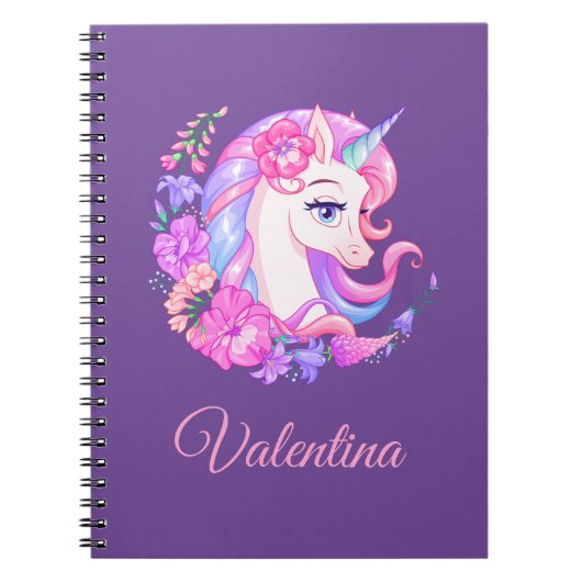 Unicorn en Flowers Gepersonaliseerd Spiral Notitie Notitieboek (Voorkant)