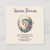Unicorn en Flowers Square Visitekaartje (Achterkant)