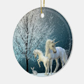 Unicorn en Foal Winter Scene Snow Holiday Keramisch Ornament (Links)