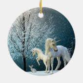 Unicorn en Foal Winter Scene Snow Holiday Keramisch Ornament (Achterkant)