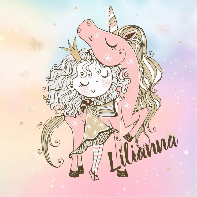 Unicorn en Girl Cutout Staand Fotobeeldje (Voorkant)