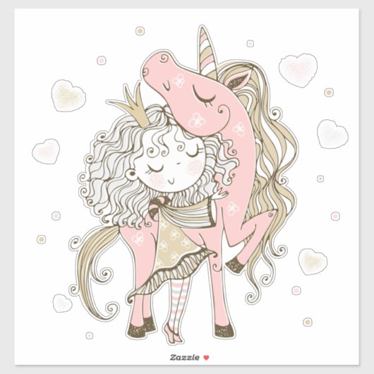 Unicorn en Girl Sticker (Vel)