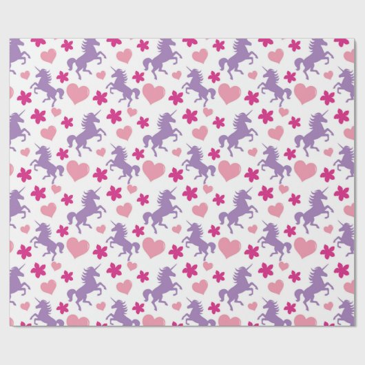 Unicorn en Hearts Pattern. Cadeaupapier (Vlak)