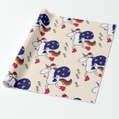 Unicorn en Kerstmis. Cadeaupapier (Uitgerold)