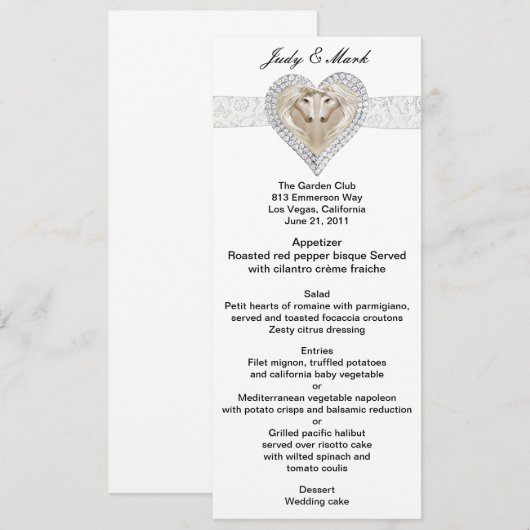 Unicorn en Lace Wedding Menu Kaart (Voorkant / Achterkant)