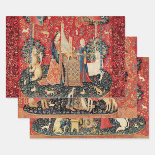 UNICORN EN LADY DIE ORGAN Red Floral Tapestry SPEL Inpakpapier Vel