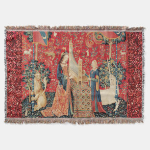 UNICORN EN LADY DIE ORGAN SPELEN MET DIEREN DEKEN