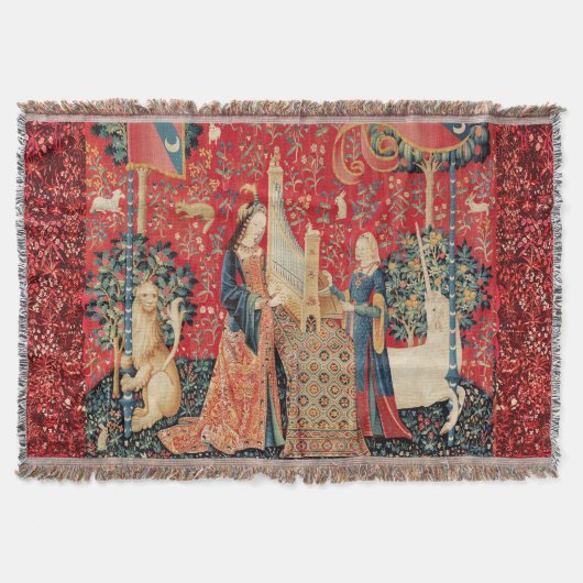 UNICORN EN LADY DIE ORGAN SPELEN MET DIEREN DEKEN (Voorkant)