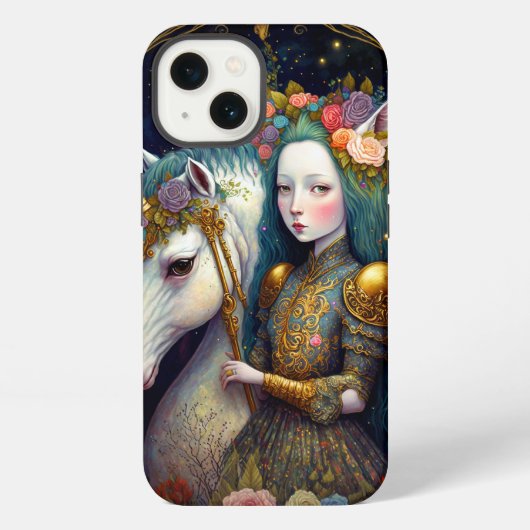 Unicorn en Lady Fantasy Art iPhone Hoesje (Achterkant)