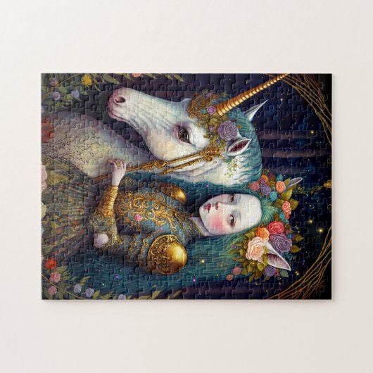 Unicorn en Lady Fantasy Art Legpuzzel (Horizontaal)