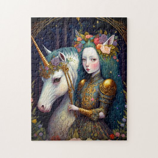 Unicorn en Lady Fantasy Art Legpuzzel (Verticaal)