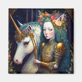 Unicorn en Lady Fantasy Art Magneet (Voorkant)