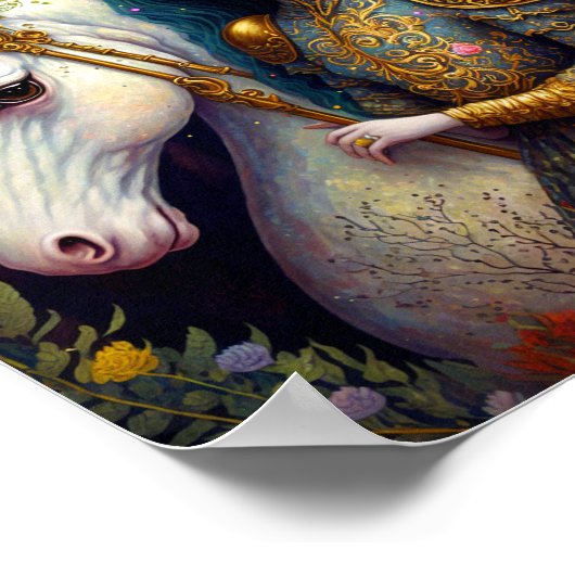 Unicorn en Lady Fantasy Art Poster (Hoek)