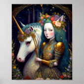 Unicorn en Lady Fantasy Art Poster (Voorkant)