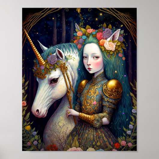Unicorn en Lady Fantasy Art Poster (Voorkant)
