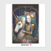 Unicorn en Lady Fantasy Art Sticker (Vel)