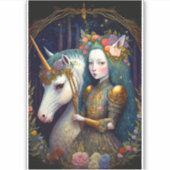 Unicorn en Lady Fantasy Art Sticker (Voorkant)
