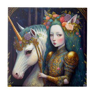 Unicorn en Lady Fantasy Art Tegeltje