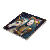 Unicorn en Lady Fantasy Art Tegeltje (Zijkant)