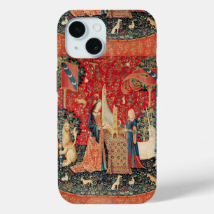 UNICORN EN LADY PLAYING ORGAN,DIEREN Rood groen iPhone 15 Case