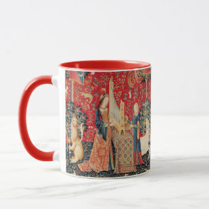 UNICORN EN LADY PLAYING ORGAN Red Green Floral Mok