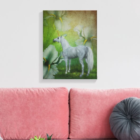 Unicorn en Lilies Fantasy Horse Art Canvas Afdruk (Insitu (Woonkamer))
