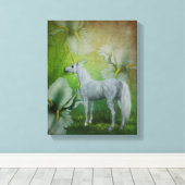 Unicorn en Lilies Fantasy Horse Art Canvas Afdruk (Insitu (Houten vloer))