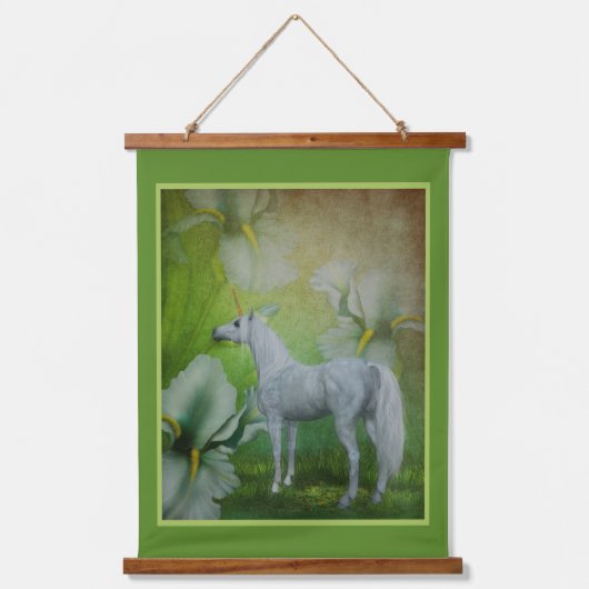 Unicorn en Lilies Fantasy Horse Art Hangend Wandkleed (Voorkant)