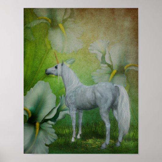 Unicorn en Lilies Fantasy Horse Art Poster (Voorkant)