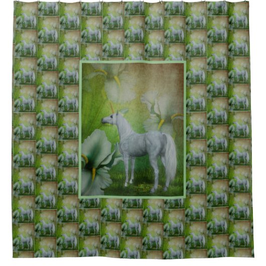 Unicorn en Lily Flowers Douchegordijn (Voorkant)