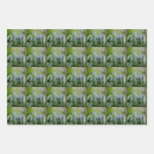 Unicorn en Lily Flowers Inpakpapier Vel (Voorkant)