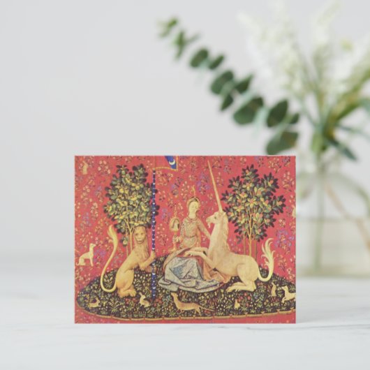 Unicorn en Maiden Medieval Tapestry Afbeelding Briefkaart (Staand voorkant)
