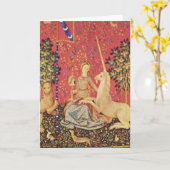 Unicorn en Maiden Medieval Tapestry Afbeelding Kaart (Gele Bloem)