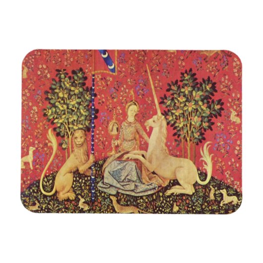 Unicorn en Maiden Medieval Tapestry Afbeelding Magneet (Horizontaal)