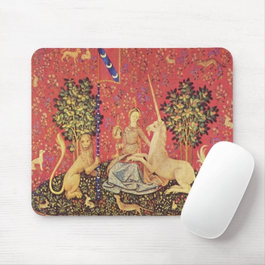 Unicorn en Maiden Medieval Tapestry Afbeelding Muismat (Met muis)