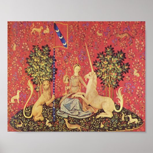 Unicorn en Maiden Medieval Tapestry Afbeelding Poster (Voorkant)