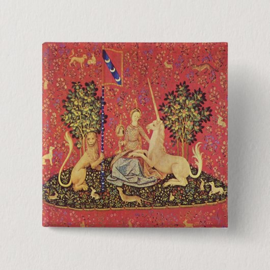 Unicorn en Maiden Medieval Tapestry Afbeelding Vierkante Button 5,1 Cm (Voorkant)