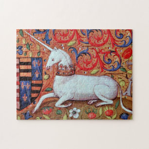 UNICORN EN MEDIEVAL FANTASY FLOWERS, FLORAL MOTIFS LEGPUZZEL