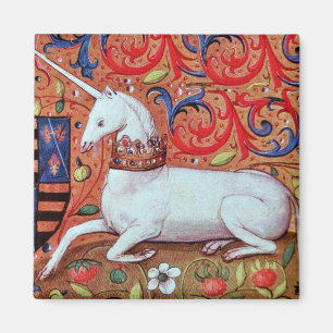 UNICORN EN MEDIEVAL FANTASY FLOWERS, FLORAL MOTIFS MAGNEET