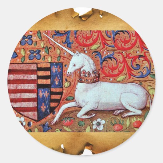 UNICORN- EN MEDIEVELSTROMEN, FANTASY-STROOMMOTIS RONDE STICKER (Voorkant)