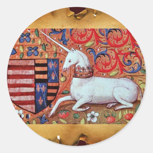 UNICORN- EN MEDIEVELSTROMEN, FANTASY-STROOMMOTIS RONDE STICKER (Voorkant)
