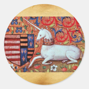 UNICORN- EN MEDIEVELSTROMEN, FANTASY-STROOMMOTIS RONDE STICKER