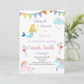 Unicorn en Mermaid Birthday Invitation Kaart (Staand voorkant)