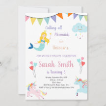 Unicorn en Mermaid Birthday Invitation